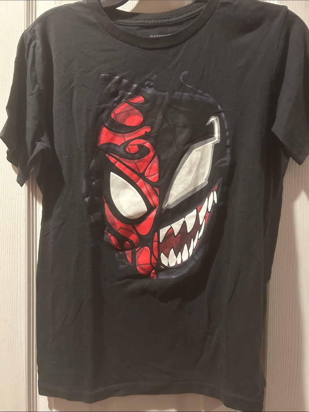 Marvel Kids Black Short Sleeve Tee with Red & White Symbiote Face